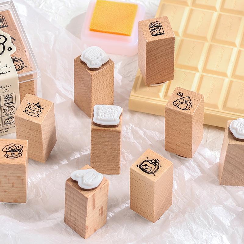 Happy Puppy Cat Mini Rubber Stamp | Cute Wooden Stamp Set | Daily Plan Planner Bullet Journal Stamp