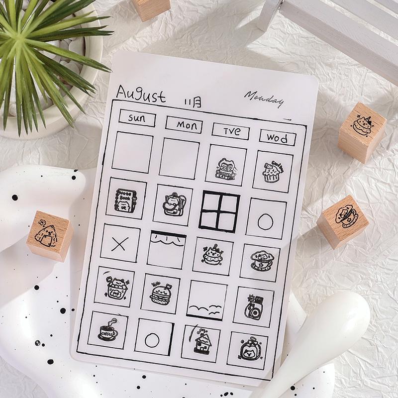 Happy Puppy Cat Mini Rubber Stamp | Cute Wooden Stamp Set | Daily Plan Planner Bullet Journal Stamp