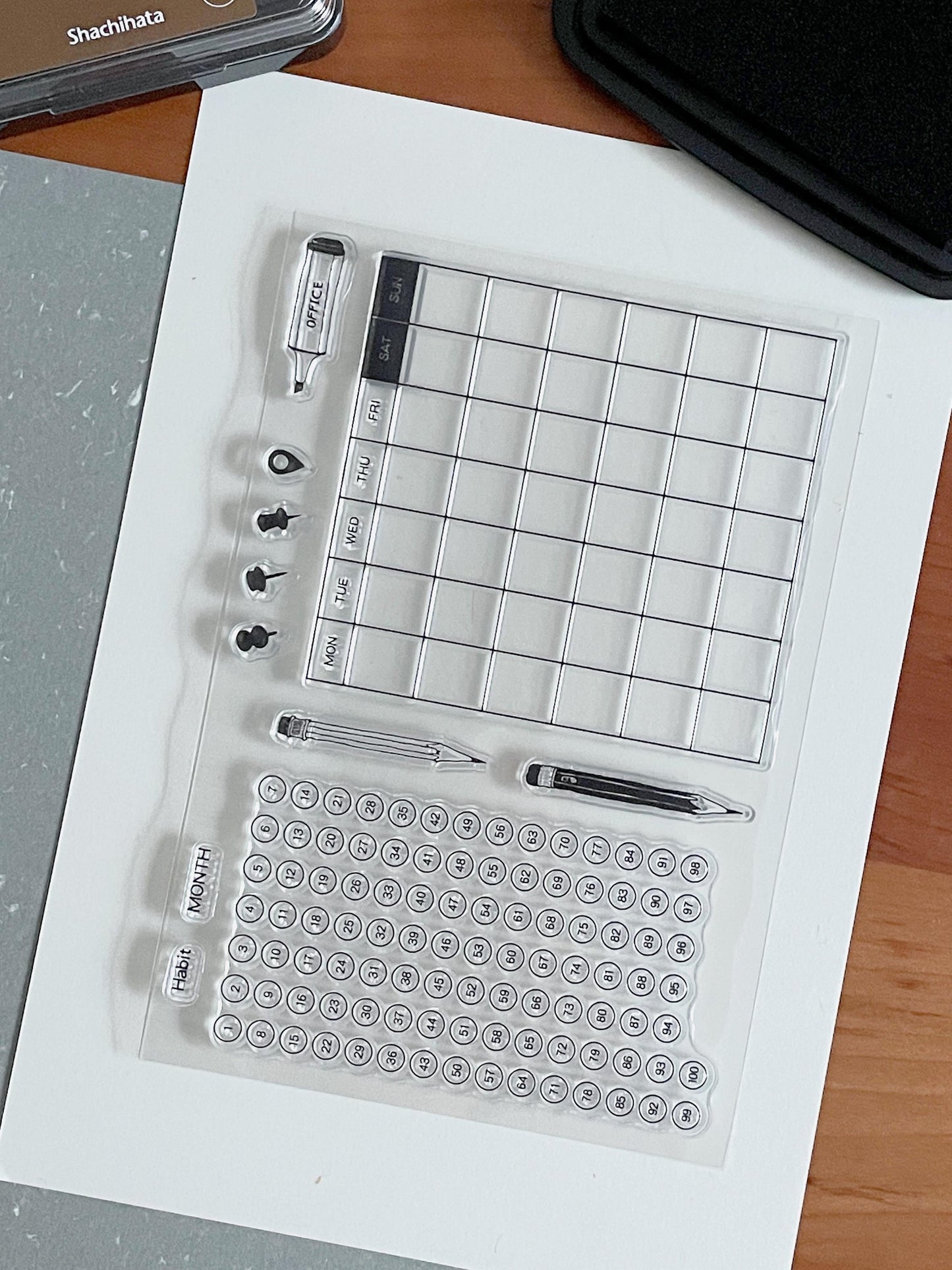 Habit Tracker Calendar Clear Stamp | Monthly Plan Transparent Rubber Stamps | Time Tracker | Bullet Journal Schedule Planner Supplies