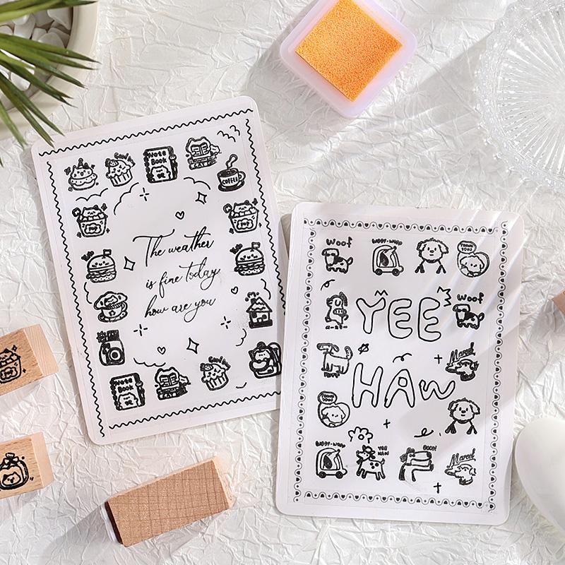 Happy Puppy Cat Mini Rubber Stamp | Cute Wooden Stamp Set | Daily Plan Planner Bullet Journal Stamp