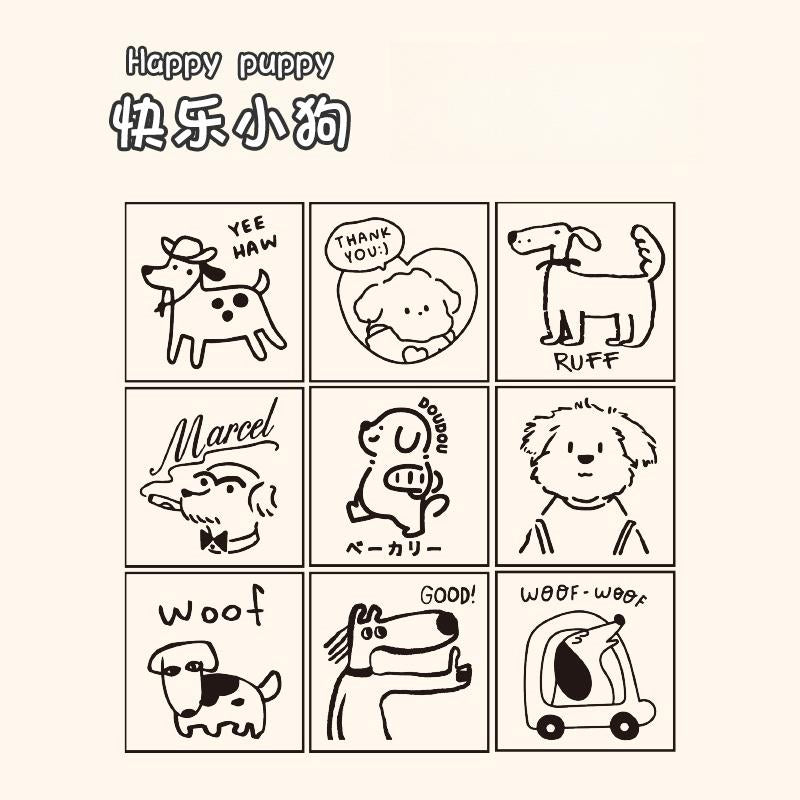 Happy Puppy Cat Mini Rubber Stamp | Cute Wooden Stamp Set | Daily Plan Planner Bullet Journal Stamp