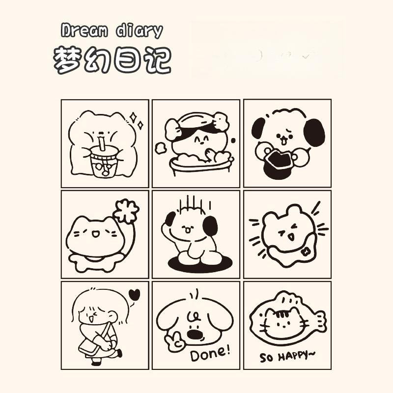 Happy Puppy Cat Mini Rubber Stamp | Cute Wooden Stamp Set | Daily Plan Planner Bullet Journal Stamp