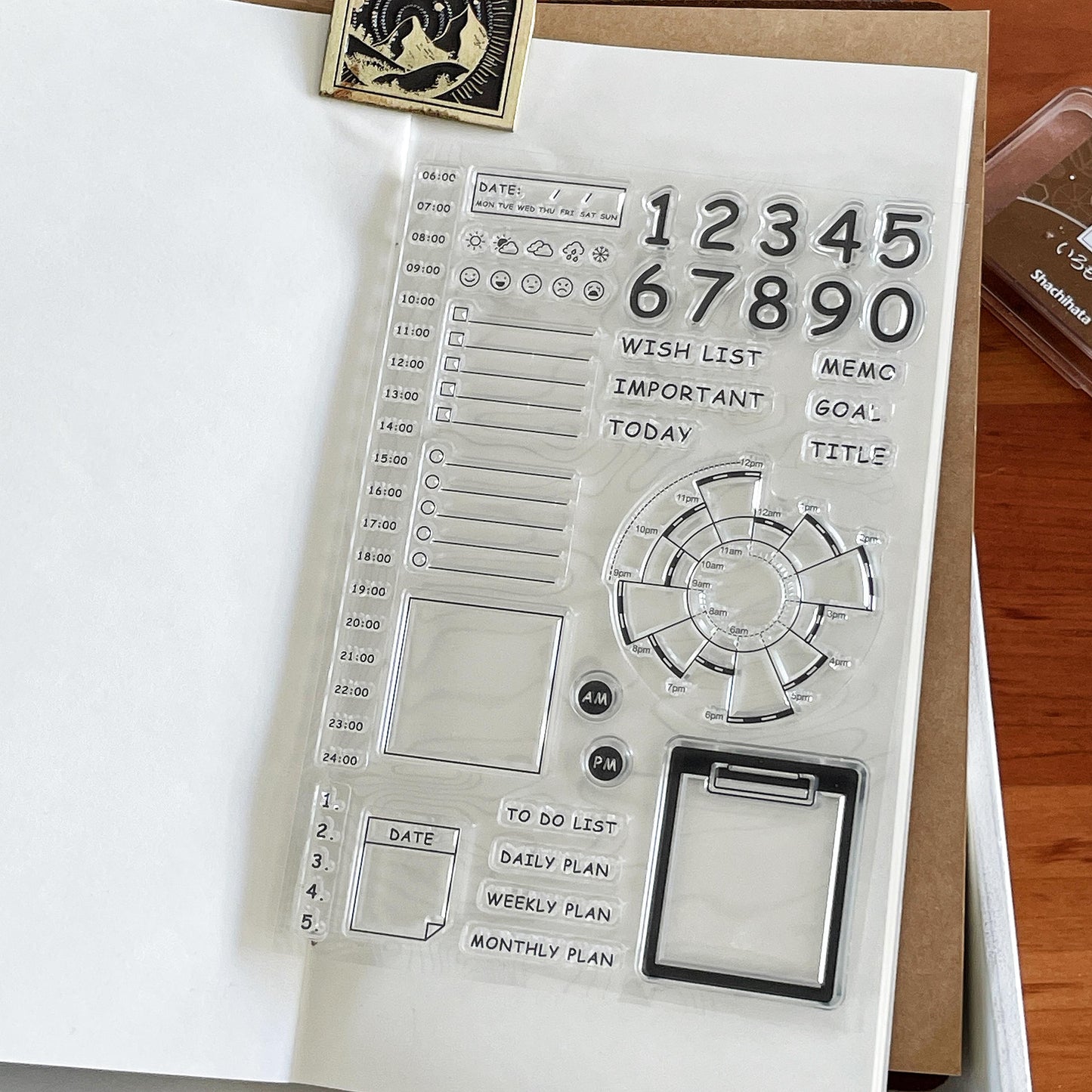 Daily Plan Time Pie Chart Clear Stamp | Timeline Checklist Weather Transparent Rubber Stamps | Bullet Journal Planner Accessories