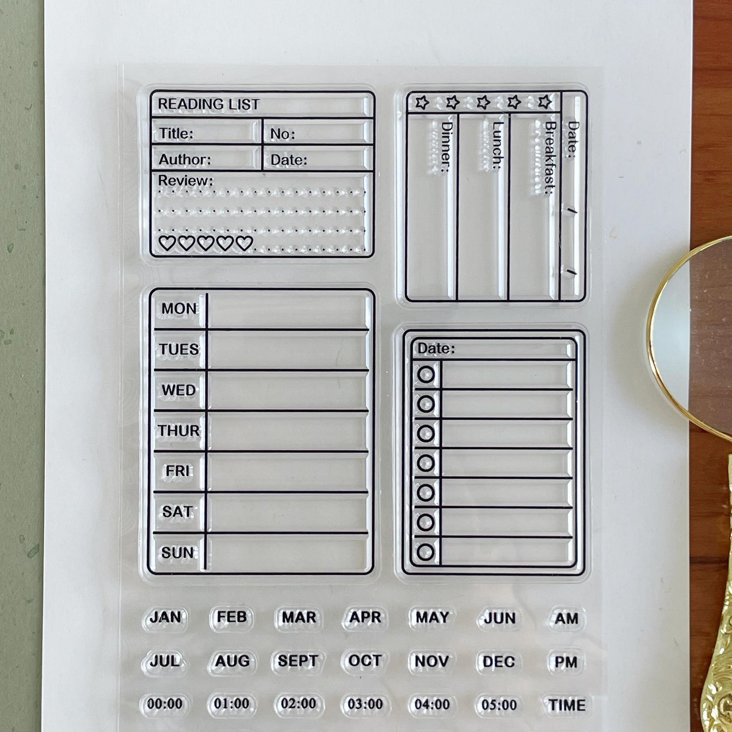 Reading List Meal Plan Weekly Plan Checklist Clear Stamp | Month Time Transparent Rubber Stamps | Bullet Journal Planner Accessories
