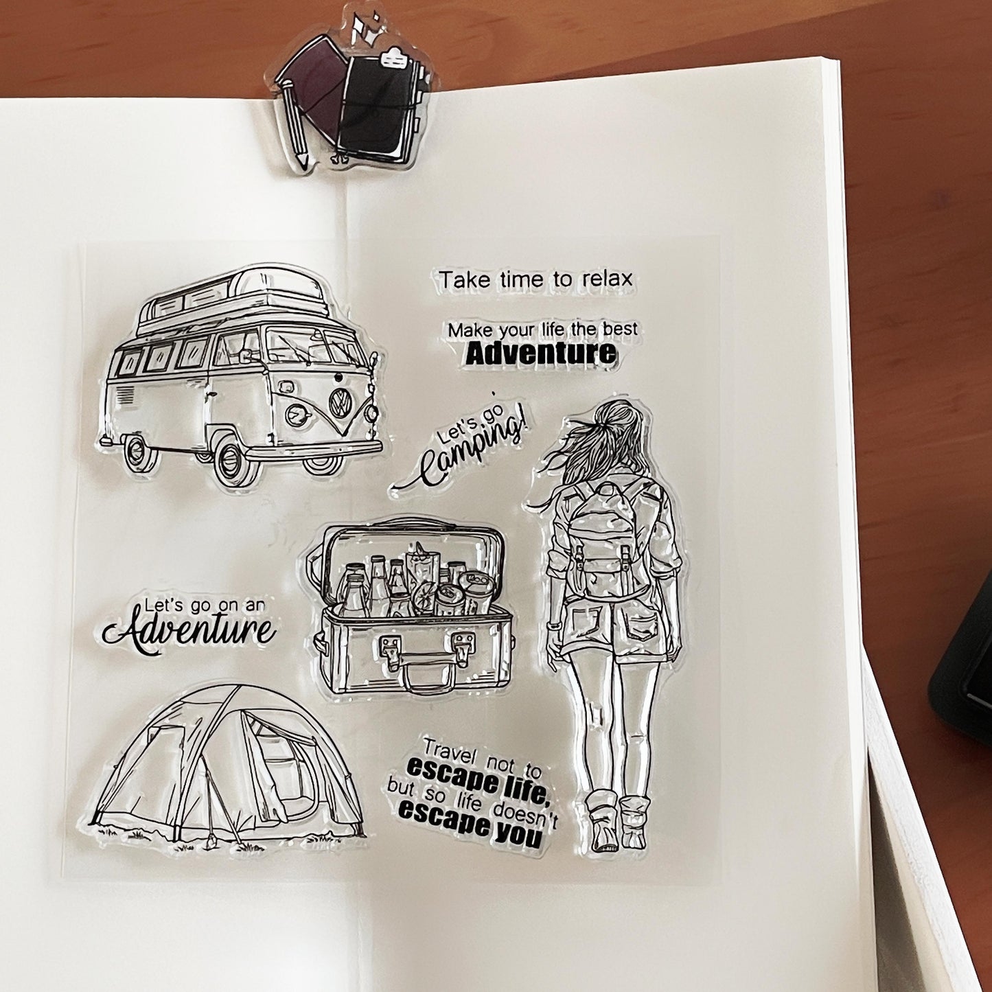 Camping Traveling Girl Clear Stamp | Travel Lover Transparent Rubber Stamps | Bullet Journal Planner Accessories Craft Scrapbooking Supplies