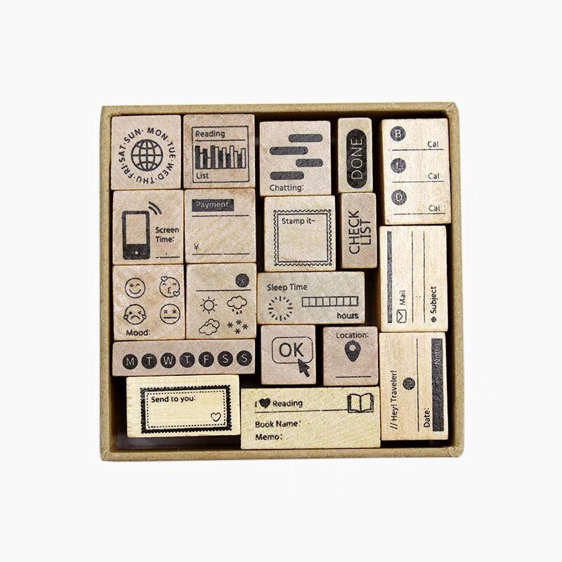 Basic Daily Calendar Plan Rubber Stamp | Functional Wooden Stamp Set | Scrapbooking Junk Journal Planner Stamp