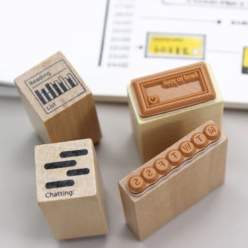 Basic Daily Calendar Plan Rubber Stamp | Functional Wooden Stamp Set | Scrapbooking Junk Journal Planner Stamp