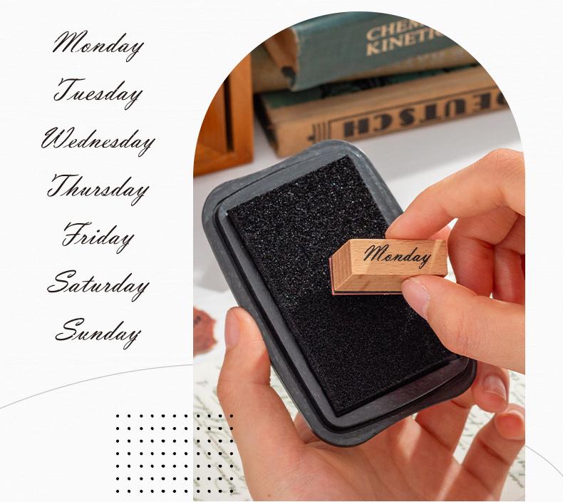 Month Week Number Weather Daily Plan Mood Rubber Stamp | Retro Wooden Stamp Set | Scrapbooking Journal Collage Planner Stamp Supplies