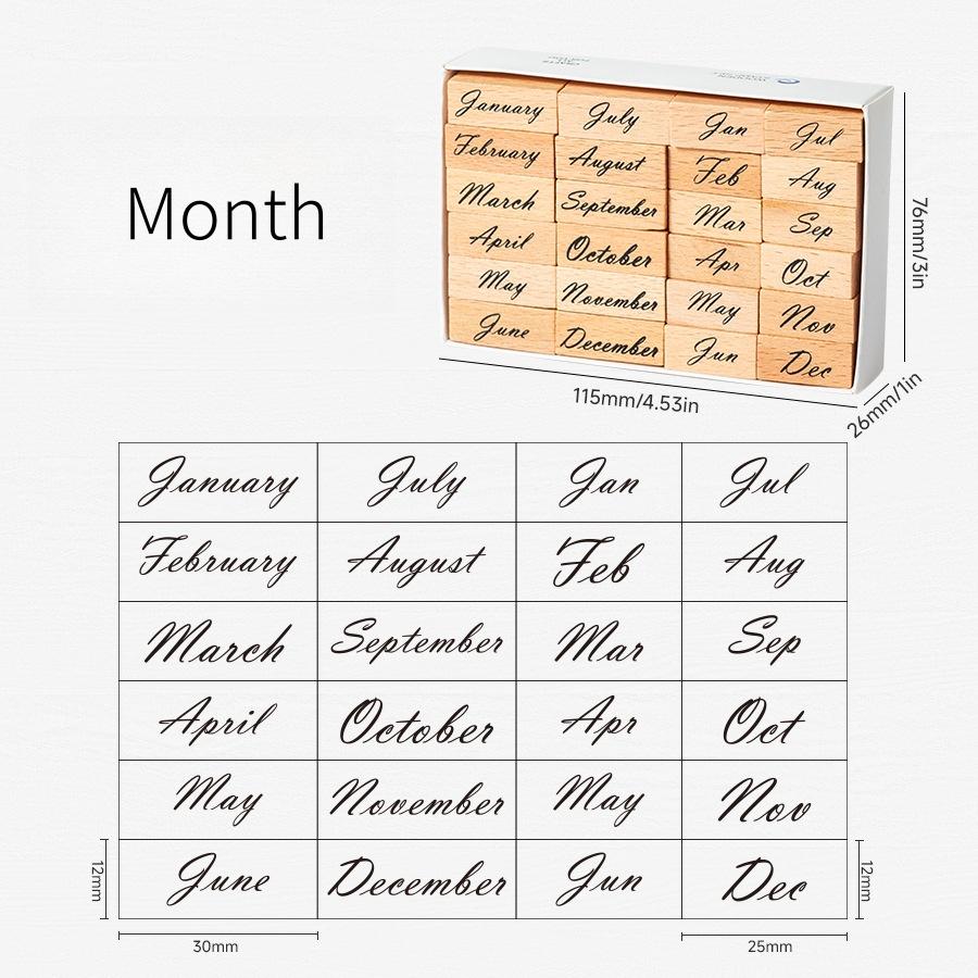 Month Week Number Weather Daily Plan Mood Rubber Stamp | Retro Wooden Stamp Set | Scrapbooking Journal Collage Planner Stamp Supplies