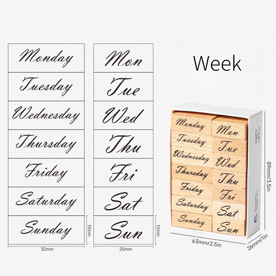 Month Week Number Weather Daily Plan Mood Rubber Stamp | Retro Wooden Stamp Set | Scrapbooking Journal Collage Planner Stamp Supplies