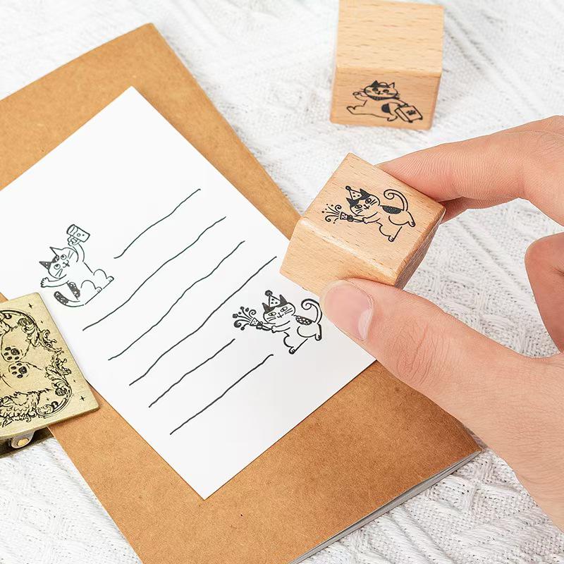 Cute Cat Daily Plan Wood Rubber Stamp | Reading Exercise Travel | Junk Journal Scrapbooking Planner Accessories Bullet Journal Supplies
