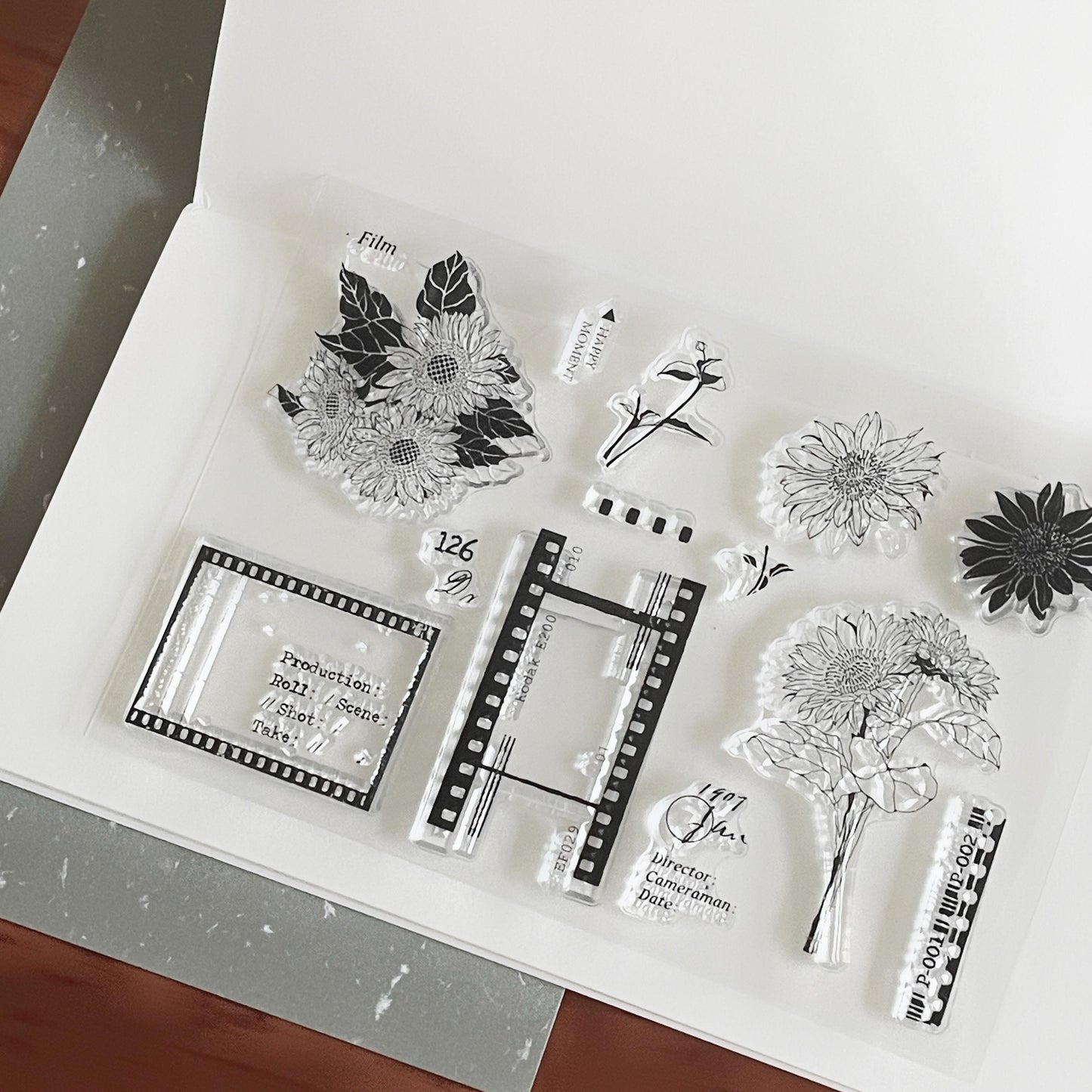 Sunflower Film Journal Clear Stamp | Nature Floral Bloom Decorative Transparent Rubber Stamps | Bullet Journal Planner Accessories Supplies