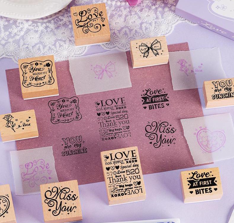 Valentine's Day Rubber Stamp Set | Love Rose Heart Wooden Stamp Set | Valentine Wedding Gif t Wrapping | Gift for Her
