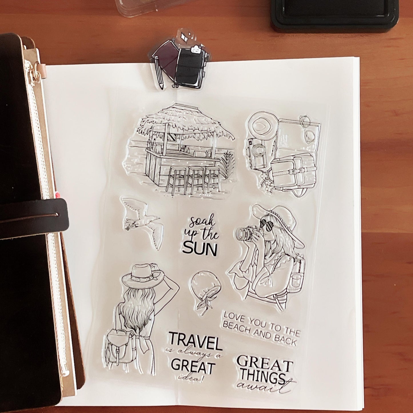 Traveling Girl Clear Stamp | Travel Lover Transparent Rubber Stamps | Bullet Journal Planner Accessories Craft Scrapbooking Supplies