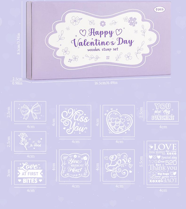 Valentine's Day Rubber Stamp Set | Love Rose Heart Wooden Stamp Set | Valentine Wedding Gif t Wrapping | Gift for Her