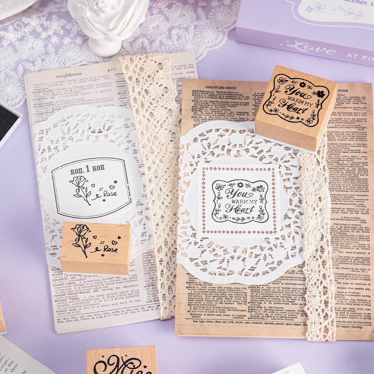 Valentine's Day Rubber Stamp Set | Love Rose Heart Wooden Stamp Set | Valentine Wedding Gif t Wrapping | Gift for Her