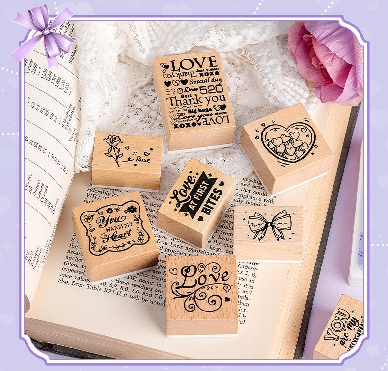 Valentine's Day Rubber Stamp Set | Love Rose Heart Wooden Stamp Set | Valentine Wedding Gif t Wrapping | Gift for Her