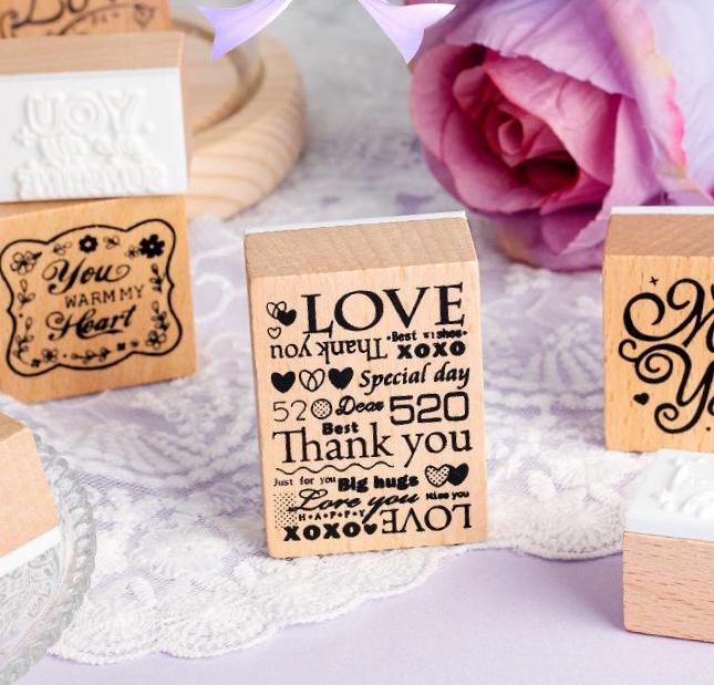 Valentine's Day Rubber Stamp Set | Love Rose Heart Wooden Stamp Set | Valentine Wedding Gif t Wrapping | Gift for Her