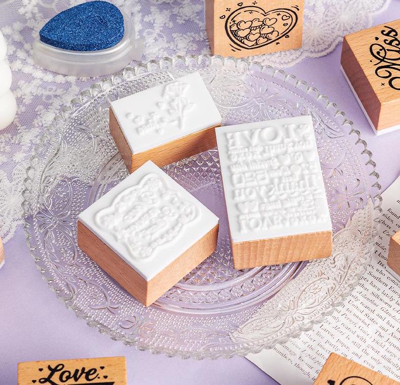 Valentine's Day Rubber Stamp Set | Love Rose Heart Wooden Stamp Set | Valentine Wedding Gif t Wrapping | Gift for Her