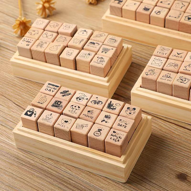 18pcs Cute Mini Icon Daily Life Rubber Stamp | Wooden Stamp Set | Weather Study Health Appointment Daily Plan Planner Bullet Journal Stamp