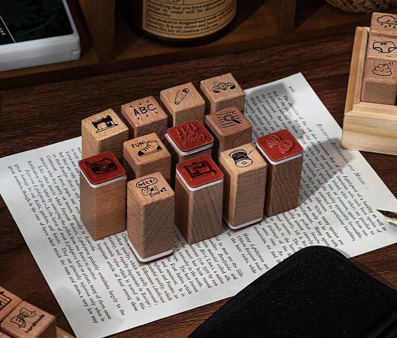 18pcs Cute Mini Icon Daily Life Rubber Stamp | Wooden Stamp Set | Weather Study Health Appointment Daily Plan Planner Bullet Journal Stamp