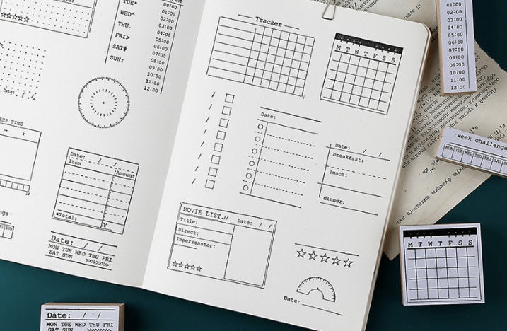 Daily Plan Rubber Stamp | Wooden Stamp Set | Scrapbooking | Planner Stamp |