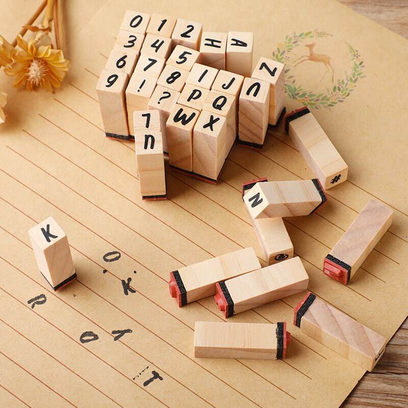 Wooden Alphanumeric Stamps with Ink Stamp Set | Capital Letter Stamps for DIY Craft Cards|Scrapbooking Supplies | Pack of 40 Stamp Set