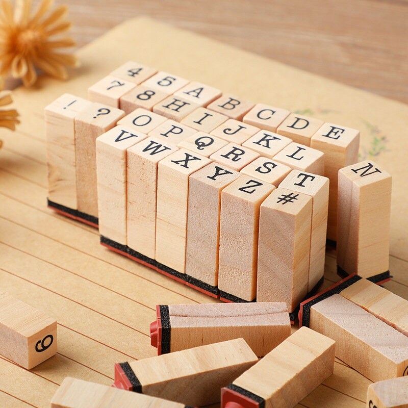 Wooden Alphanumeric Stamps with Ink Stamp Set | Capital Letter Stamps for DIY Craft Cards|Scrapbooking Supplies | Pack of 40 Stamp Set