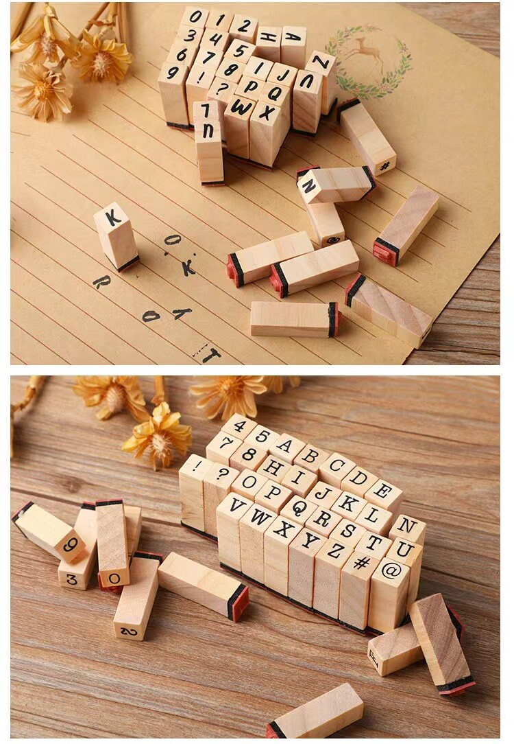 Wooden Alphanumeric Stamps with Ink Stamp Set | Capital Letter Stamps for DIY Craft Cards|Scrapbooking Supplies | Pack of 40 Stamp Set