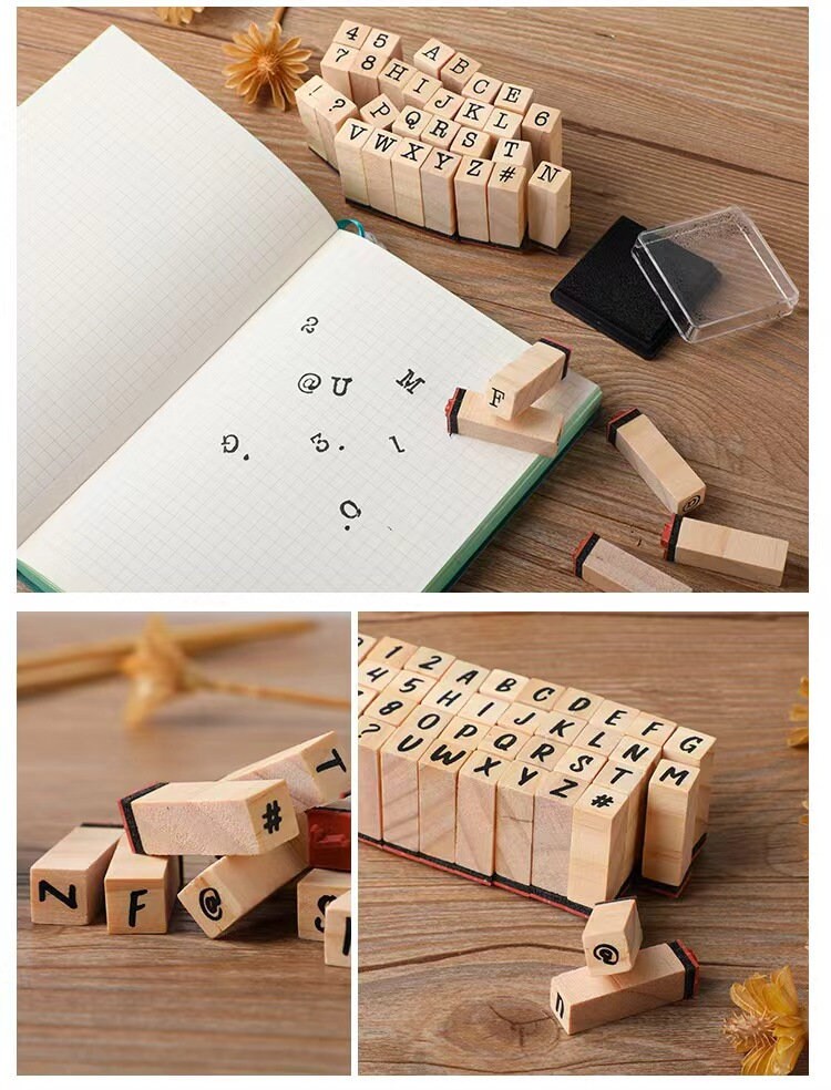 Wooden Alphanumeric Stamps with Ink Stamp Set | Capital Letter Stamps for DIY Craft Cards|Scrapbooking Supplies | Pack of 40 Stamp Set