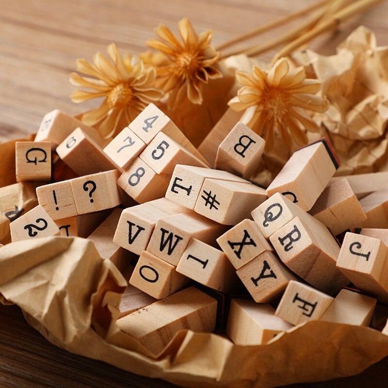 Wooden Alphanumeric Stamps with Ink Stamp Set | Capital Letter Stamps for DIY Craft Cards|Scrapbooking Supplies | Pack of 40 Stamp Set