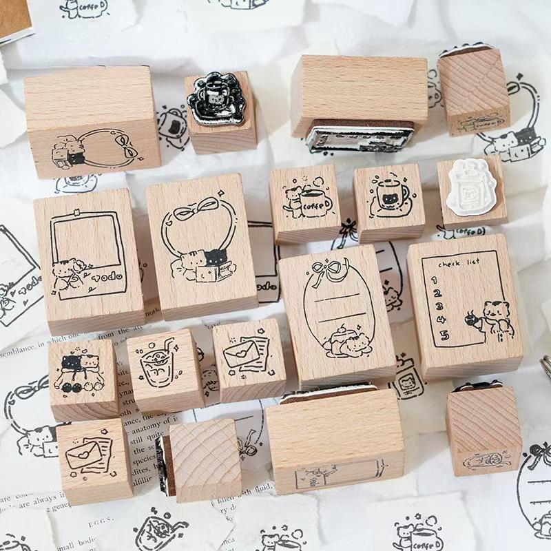 Lovely Cat To Do List Rubber Stamp | Kitten Coffee Wooden Stamp Set | Scrapbooking Bullet Journal Junk Journal Planner Stamp
