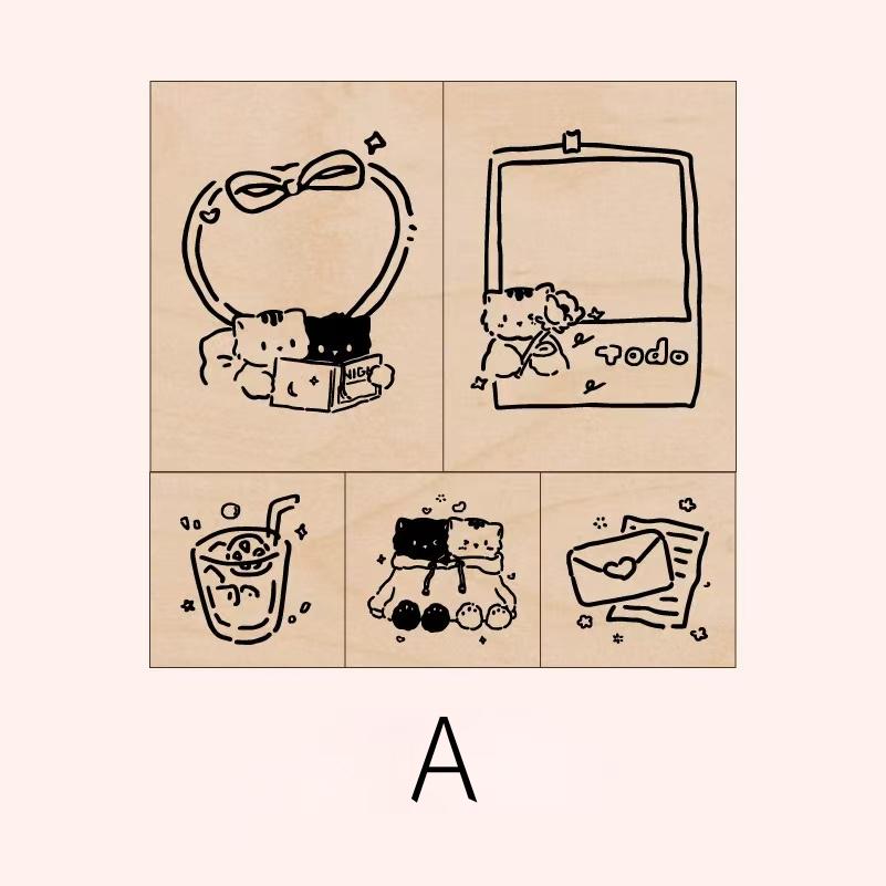 Lovely Cat To Do List Rubber Stamp | Kitten Coffee Wooden Stamp Set | Scrapbooking Bullet Journal Junk Journal Planner Stamp