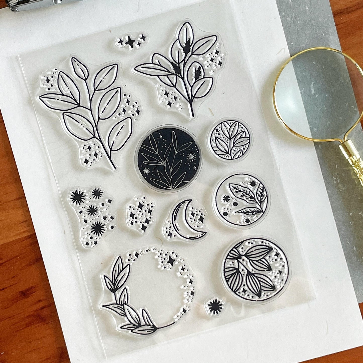 Moon and Leaf Clear Stamp | Botanicals Transparent Rubber Stamps | Bullet Journal Planner Accessories Card Making