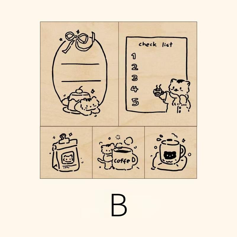 Lovely Cat To Do List Rubber Stamp | Kitten Coffee Wooden Stamp Set | Scrapbooking Bullet Journal Junk Journal Planner Stamp