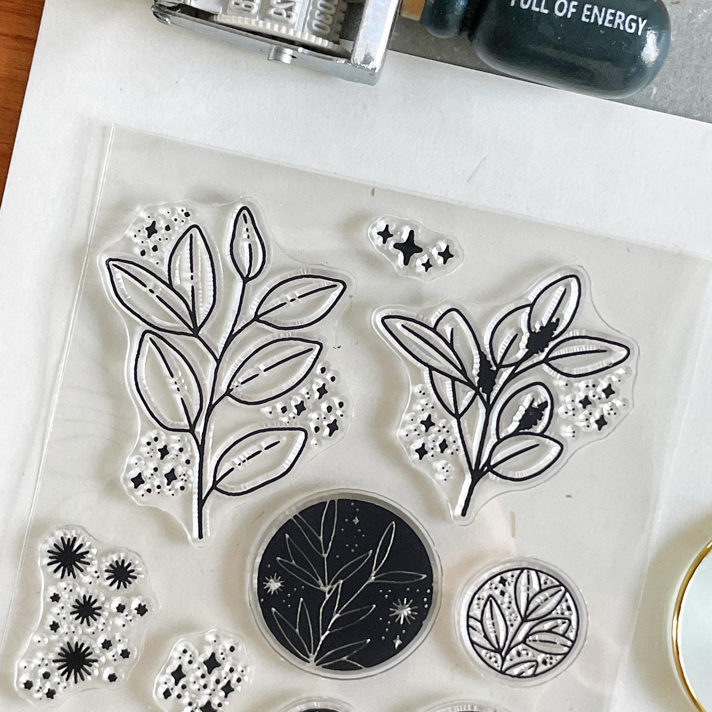 Moon and Leaf Clear Stamp | Botanicals Transparent Rubber Stamps | Bullet Journal Planner Accessories Card Making