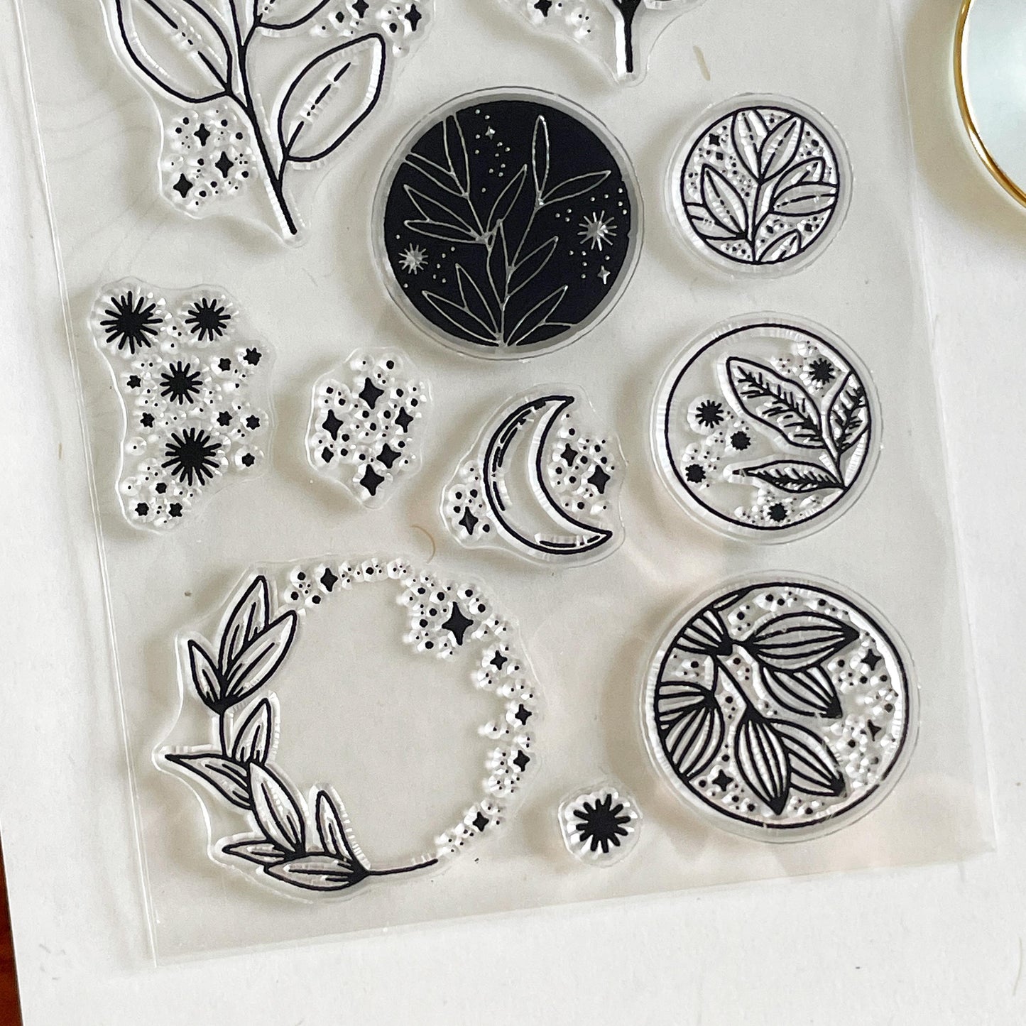 Moon and Leaf Clear Stamp | Botanicals Transparent Rubber Stamps | Bullet Journal Planner Accessories Card Making