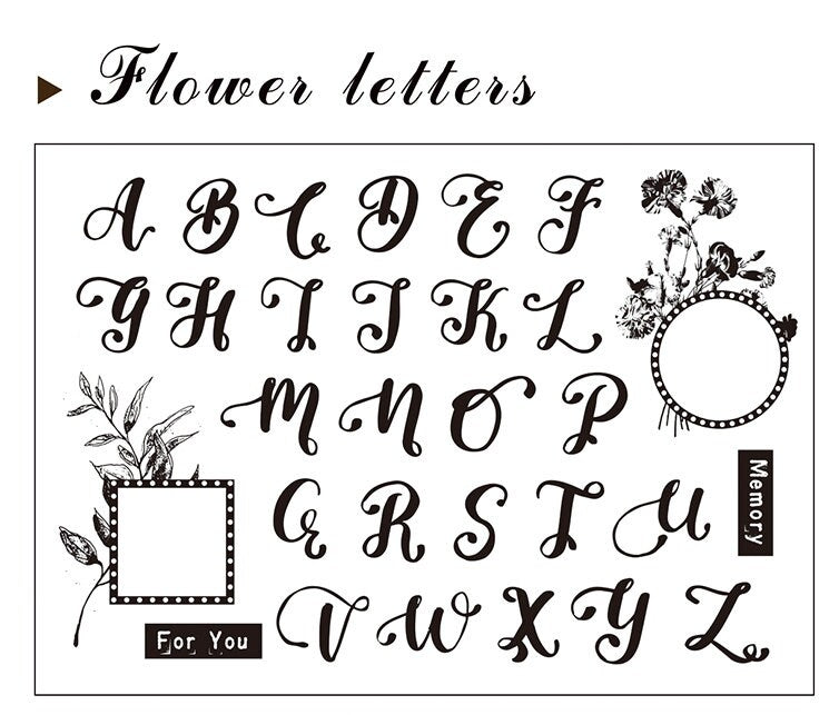 Flower Letters Silicone Stamp | Transparent Clear Stamp Set | Scrapbooking | Planner Stamp | | Midori Traveler’s Notebook