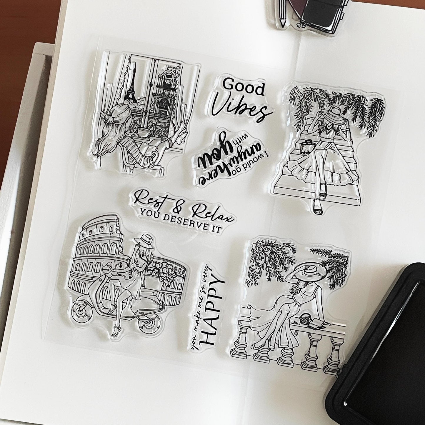 Traveling Girl Clear Stamp | Travel Lover Transparent Rubber Stamps | Bullet Journal Planner Accessories Craft Scrapbooking Supplies