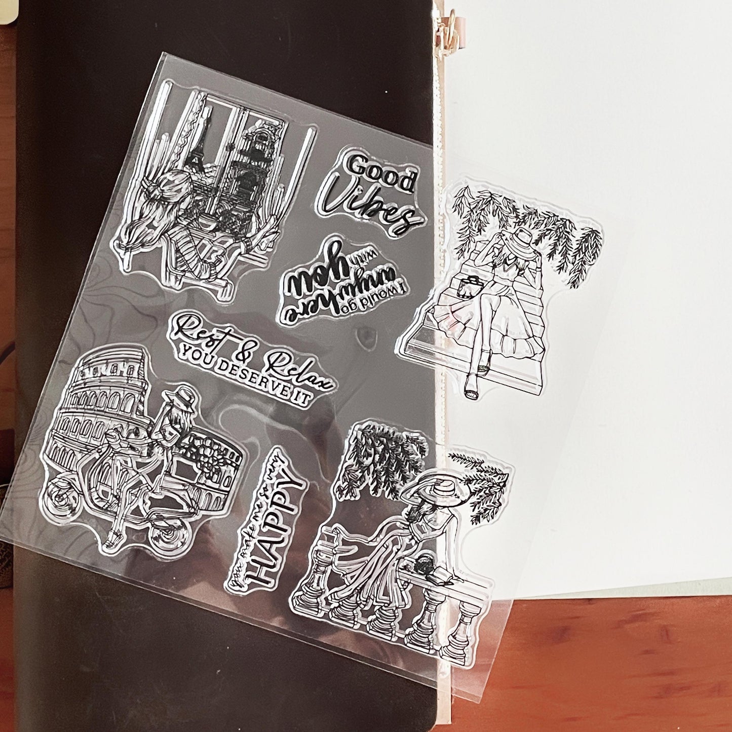Traveling Girl Clear Stamp | Travel Lover Transparent Rubber Stamps | Bullet Journal Planner Accessories Craft Scrapbooking Supplies