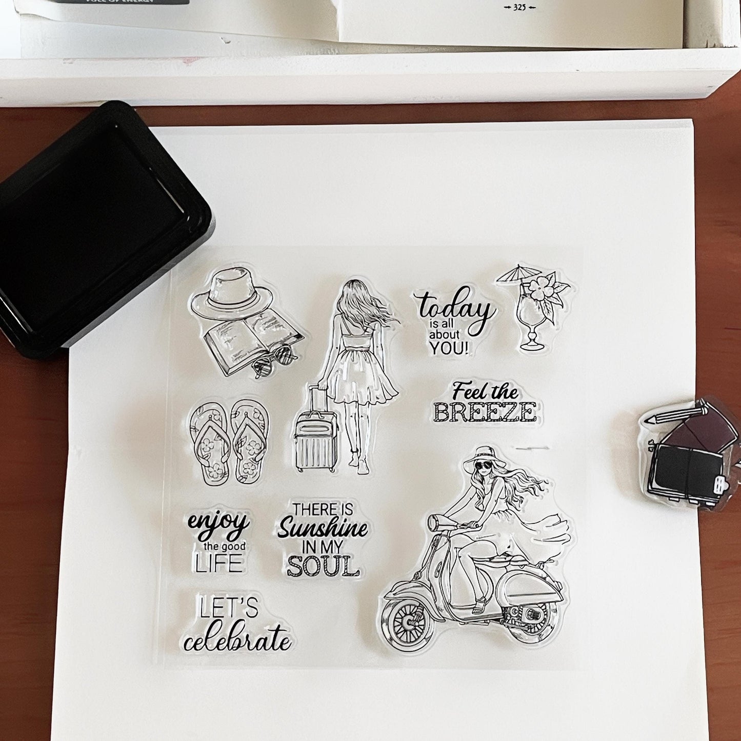 Traveling Girl Clear Stamp | Travel Lover Self Care Transparent Rubber Stamps | Card Making Craft Scrapbooking Supplies