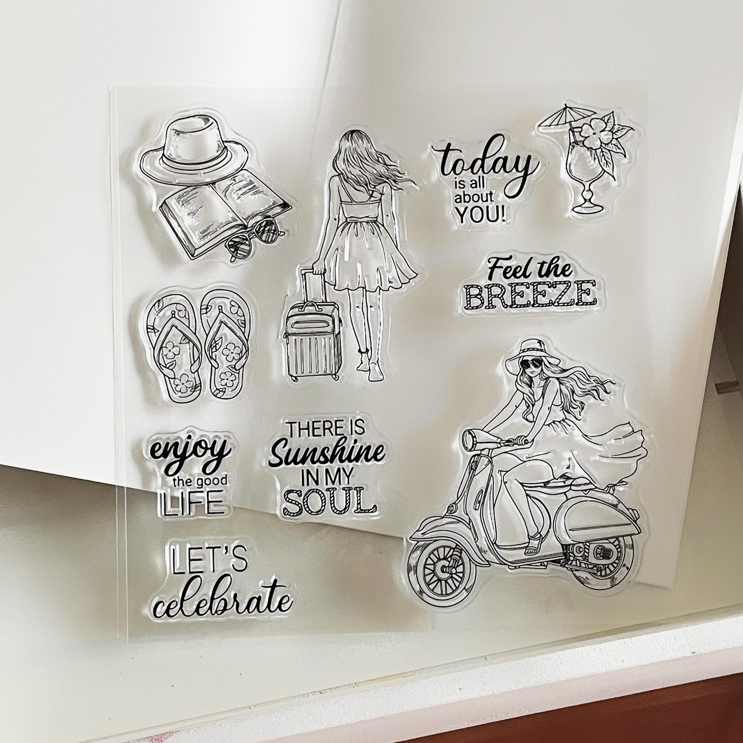 Traveling Girl Clear Stamp | Travel Lover Self Care Transparent Rubber Stamps | Card Making Craft Scrapbooking Supplies