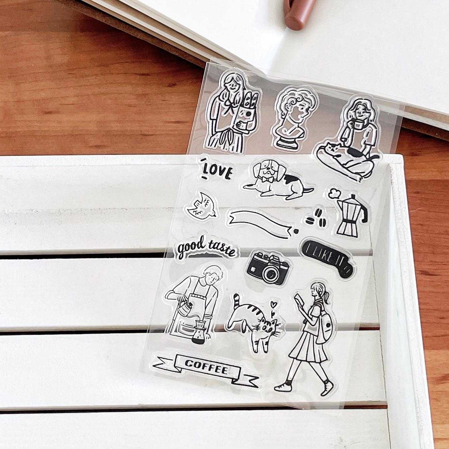 Cute Girl Coffee Lover Clear Stamp | Transparent Rubber Stamps | Bullet Journal Planner Accessories Card Making