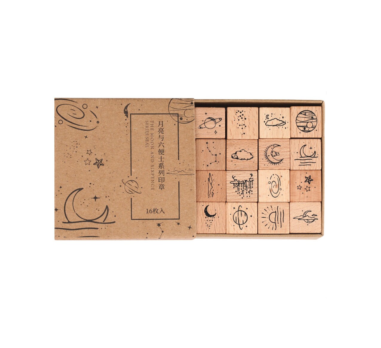 16pcs Galaxy Star Rubber Stamp | Wooden Stamp Set | Scrapbooking Stamp | Planner Stamp | Bullet Journal | Midori Traveler’s Notebook