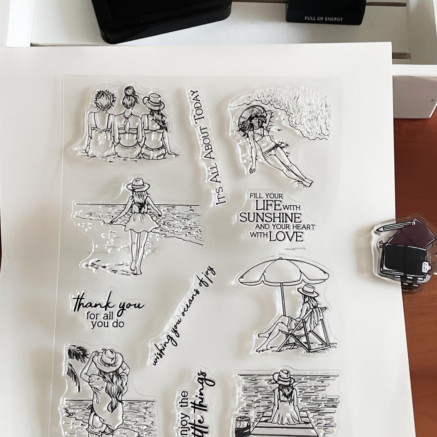 Girls on Holiday Clear Stamp | Sea Beach Sunshine Transparent Rubber Stamps | Card Making Scrapbooking Stamping Supplies