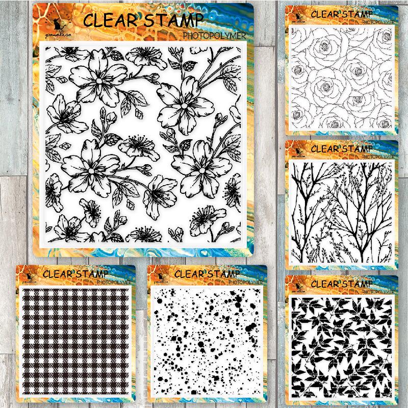 Plaid Leaf Flower Pattern Background Clear Stamp | Planner Notebook Transparent Rubber Stamps| Bullet Journal Planner Accessories Supplies