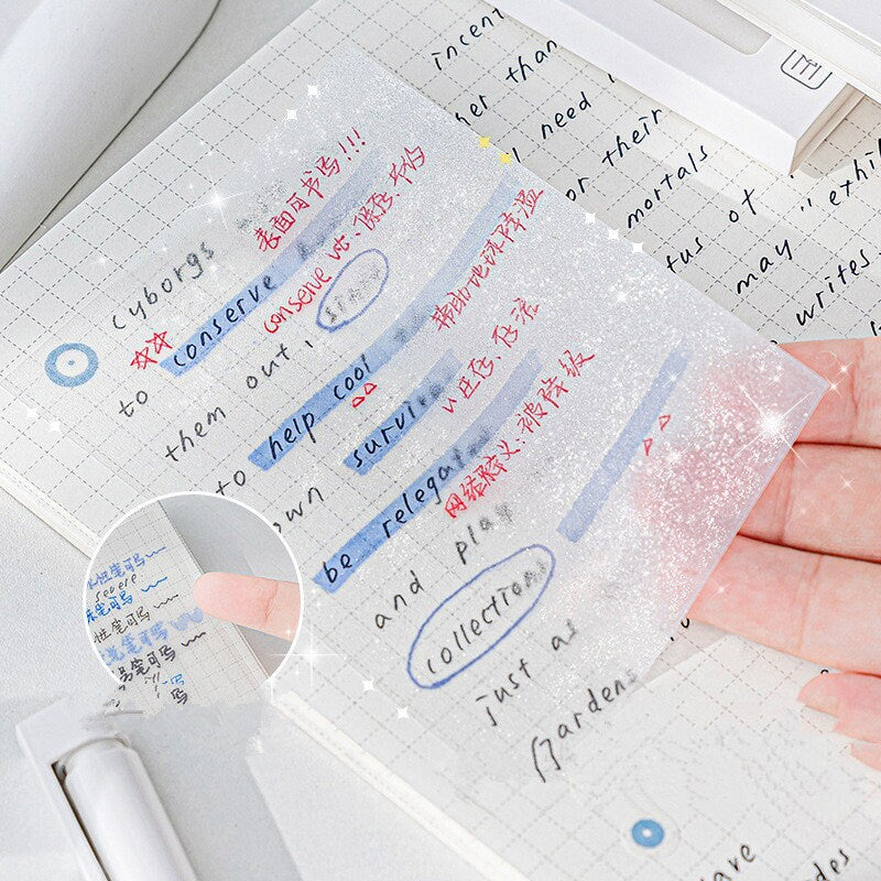 50 Sheets Transparent Pearlescent Non-smudged Sticky Notes Writable N-times Posted Creative DIY Decor StationeryTransparent Sticky Notes