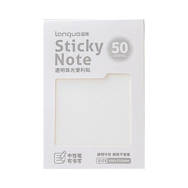 50 Sheets Transparent Pearlescent Non-smudged Sticky Notes Writable N-times Posted Creative DIY Decor StationeryTransparent Sticky Notes