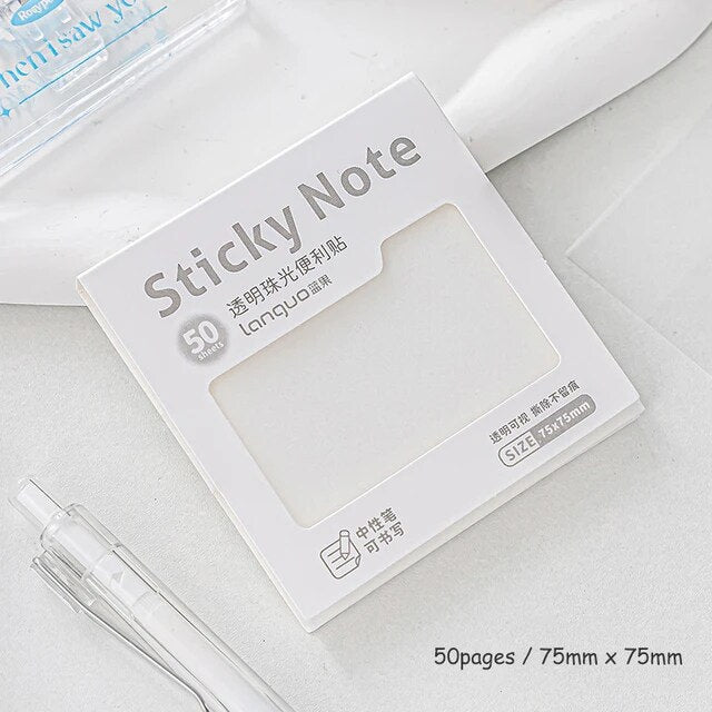 50 Sheets Transparent Pearlescent Non-smudged Sticky Notes Writable N-times Posted Creative DIY Decor StationeryTransparent Sticky Notes