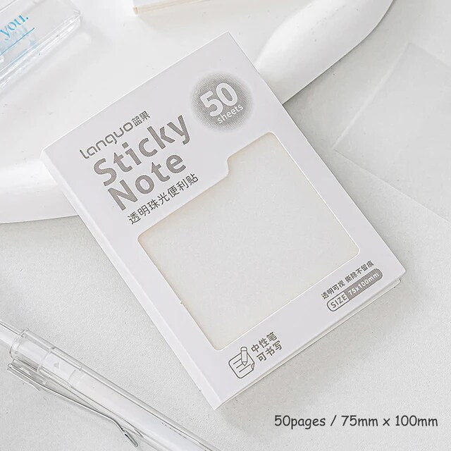 50 Sheets Transparent Pearlescent Non-smudged Sticky Notes Writable N-times Posted Creative DIY Decor StationeryTransparent Sticky Notes